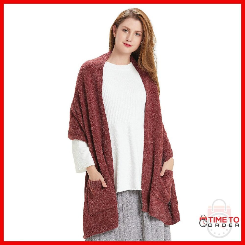 Soft Cashmere Pashmina Shawl with Pockets, 79x20 Inch Winter Wrap